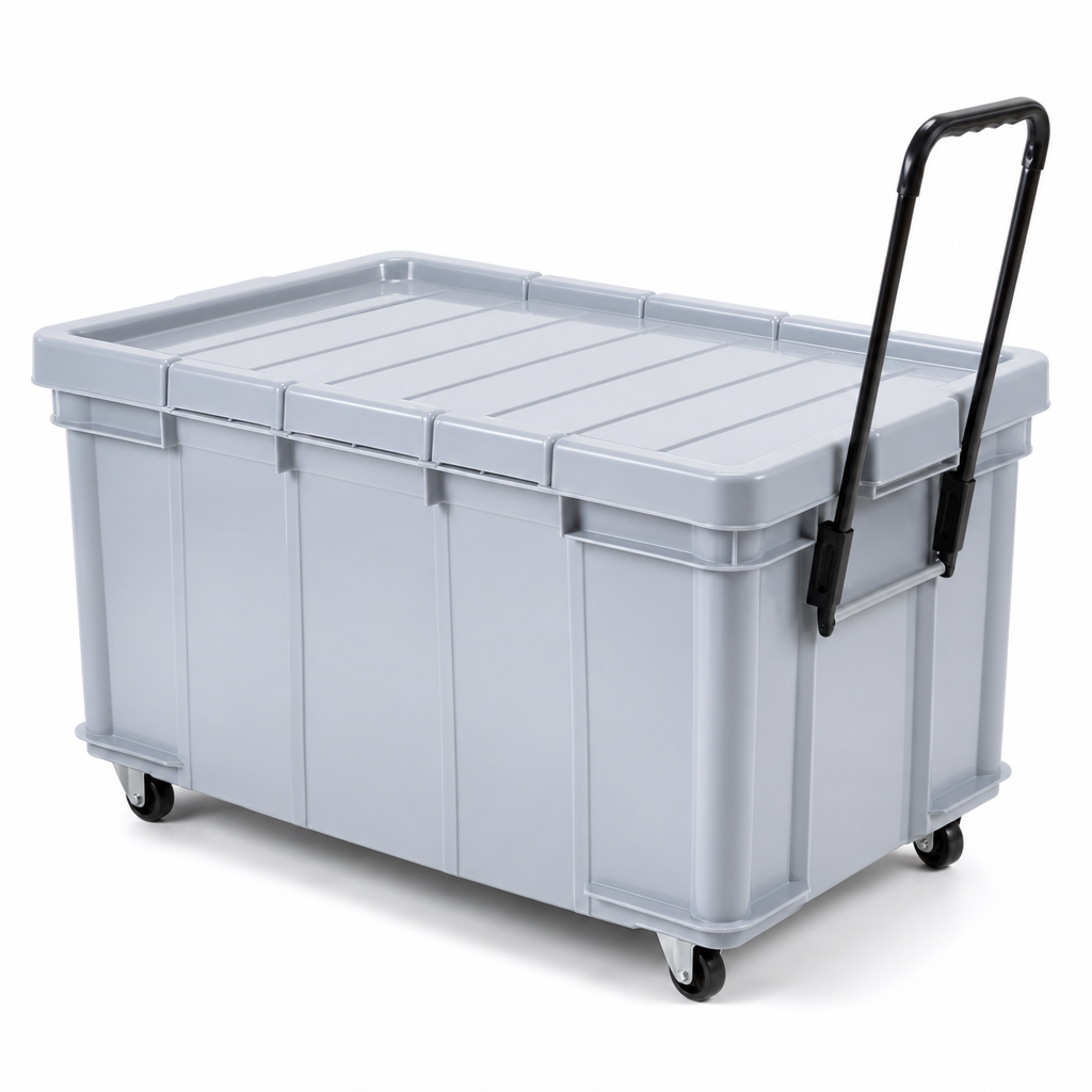 Large 160L Plastic Storage Box with Wheels and Handle
