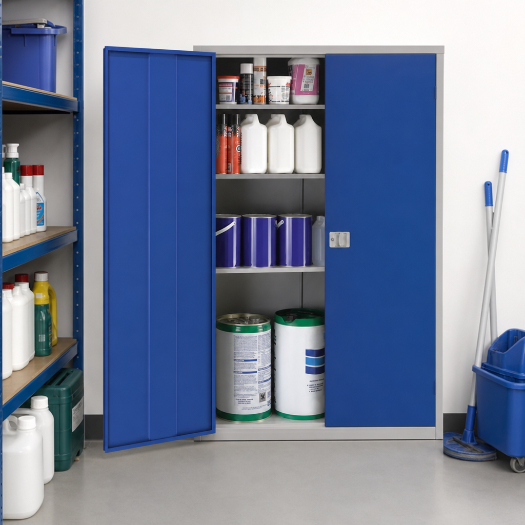 Large Antibacterial Metal 3-Shelf Cleaning Cupboard