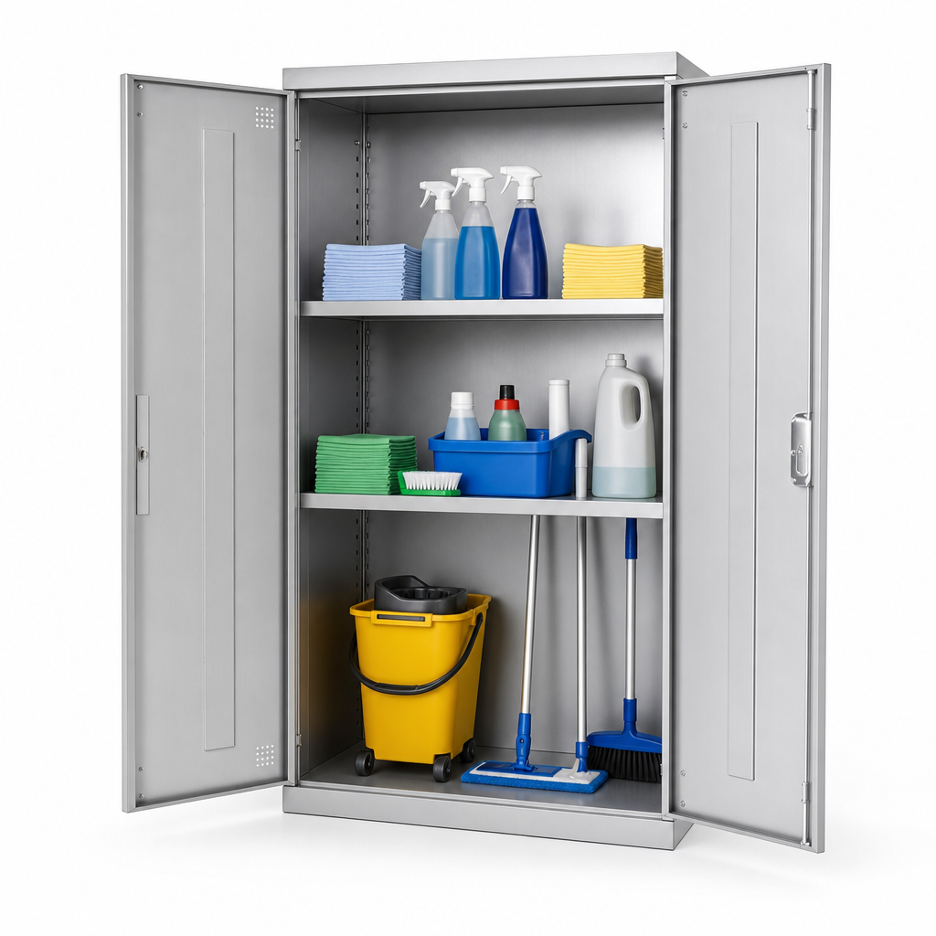 Large Antibacterial Metal 3-Shelf Cleaning Cupboard