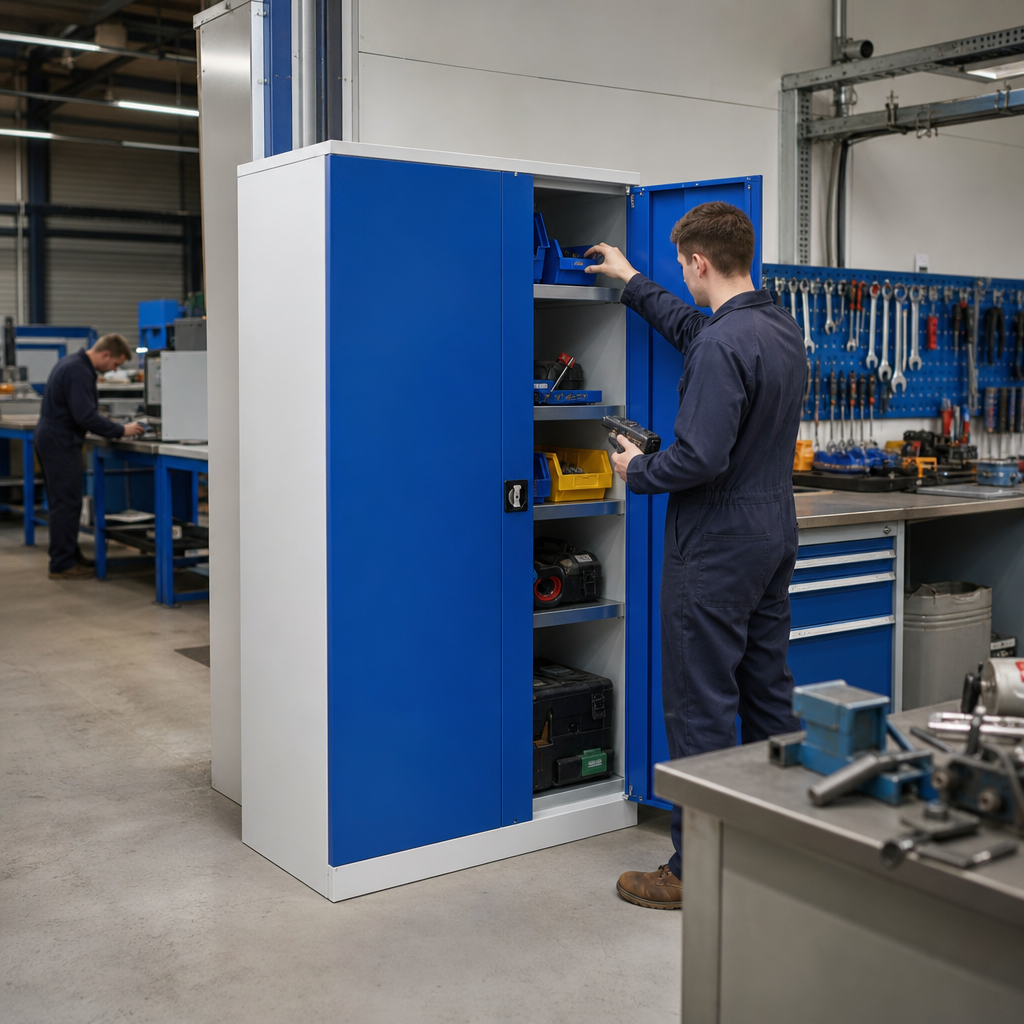 Large Blue Tool Cupboard with Louvre Panels