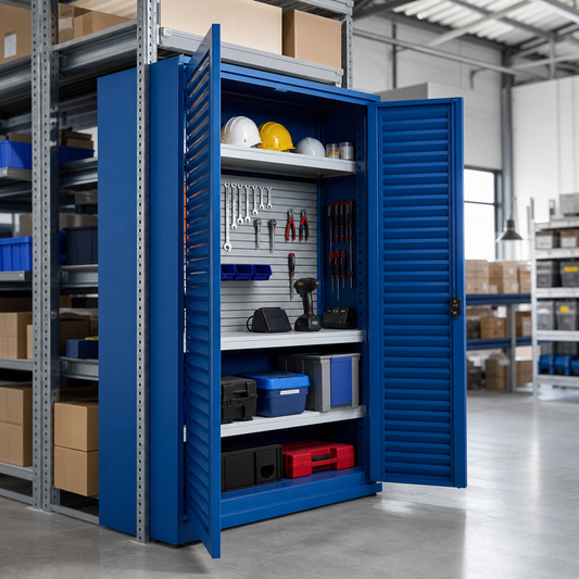 Large Blue Tool Cupboard with Louvre Panels