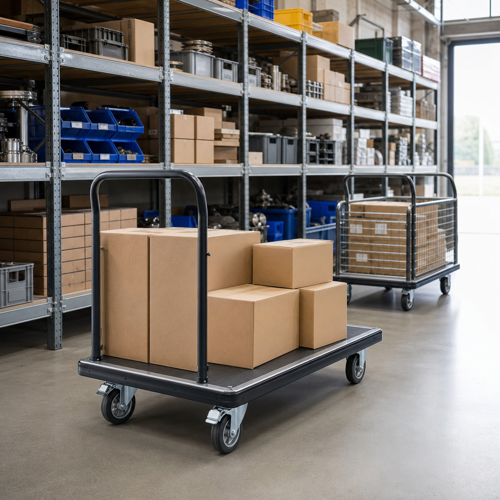 Large Flatbed Platform Trolleys with Handle and Side Options
