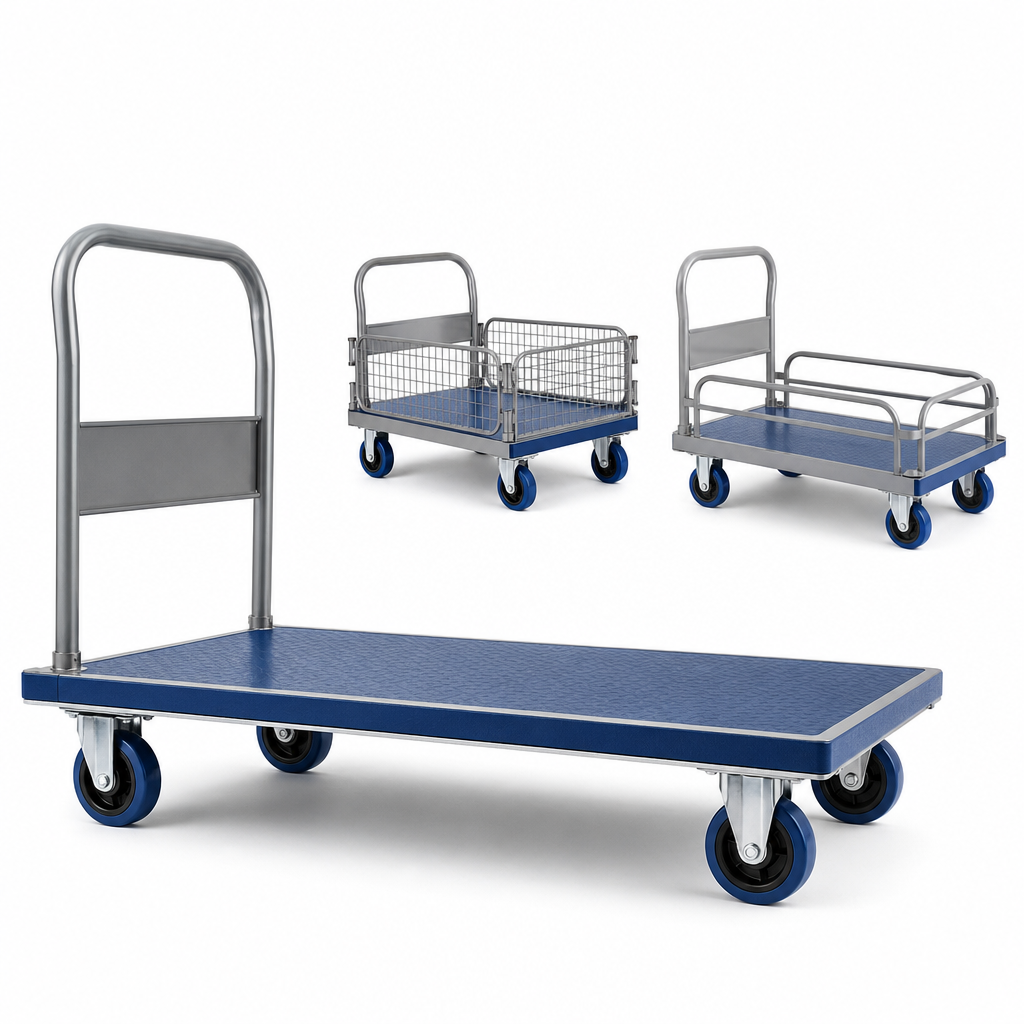 Large Flatbed Platform Trolleys with Handle and Side Options