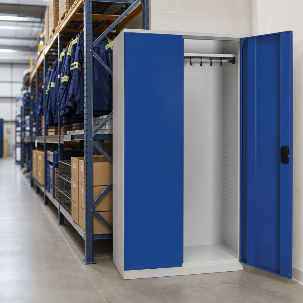 Large Lockable Metal Wardrobe Cupboard with Shelves