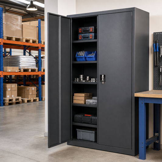 Large Lockable Metal Wardrobe Cupboard with Shelves