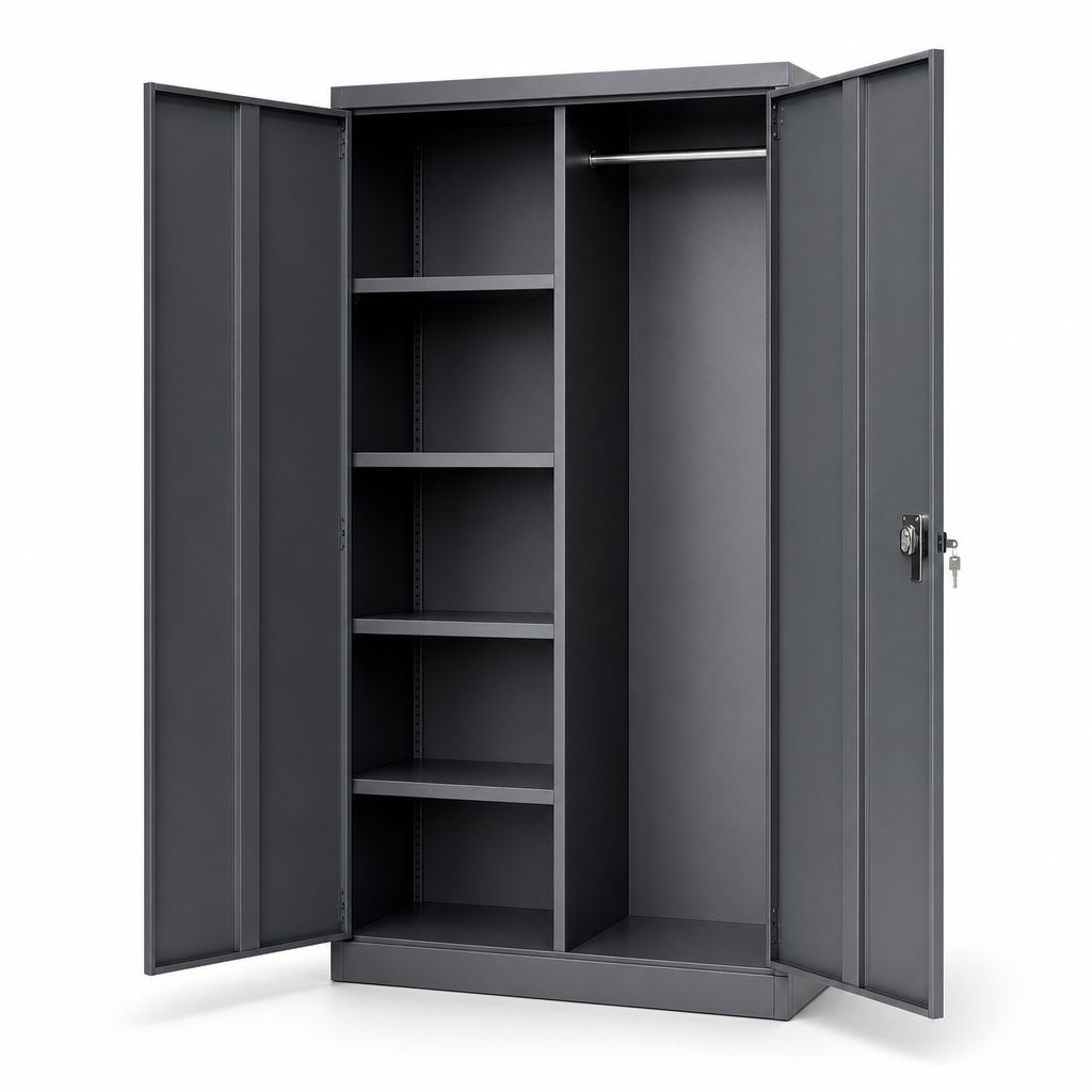 Large Lockable Metal Wardrobe Cupboard with Shelves