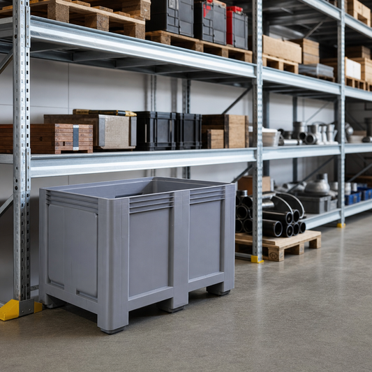 Large Plastic Pallet Box with Feet and Solid Walls