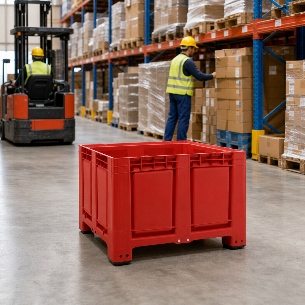 Large Plastic Pallet Box with Feet and Solid Walls