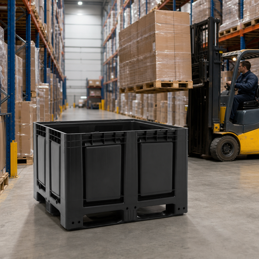 Large Plastic Pallet Boxes with Solid Walls and Forklift Skids
