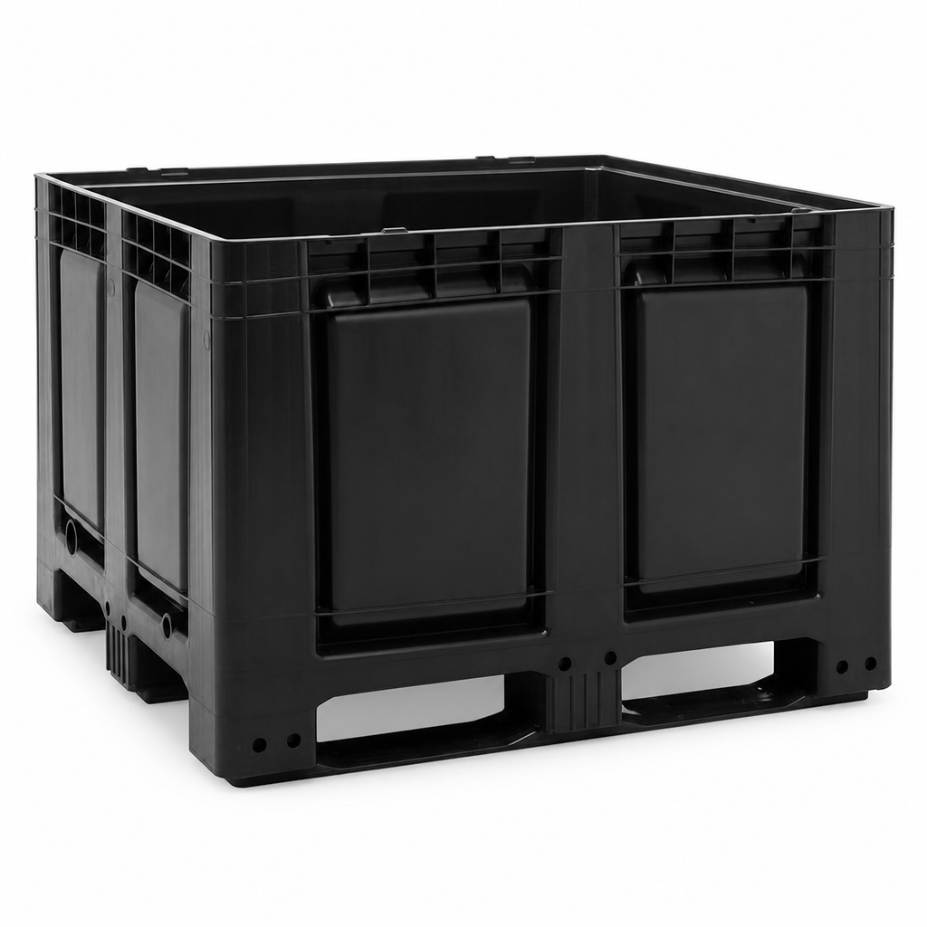 Large Plastic Pallet Boxes with Solid Walls and Forklift Skids