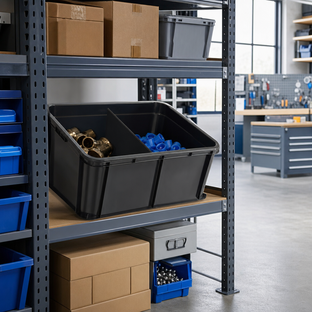 Large Plastic Storage Bin with Divider 60L 570mm Length