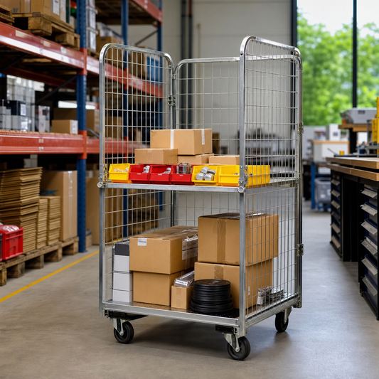 Large Roll Cage Container with 3 Sides and Shelf 600kg