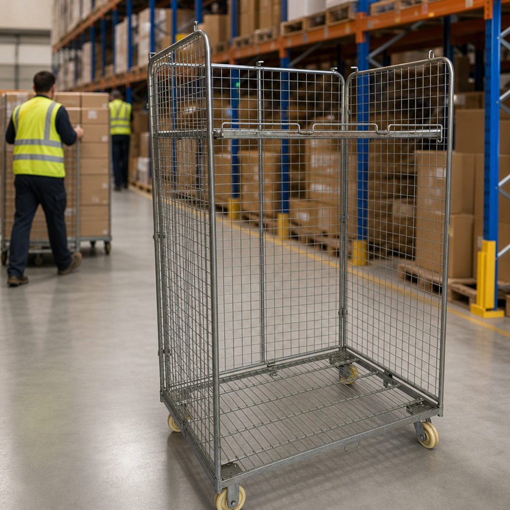 Large Roll Cage Container with 3 Sides and Shelf 600kg