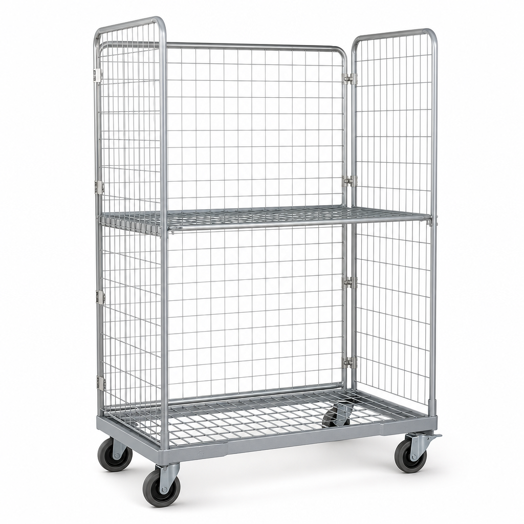 Large Roll Cage Container with 3 Sides and Shelf 600kg
