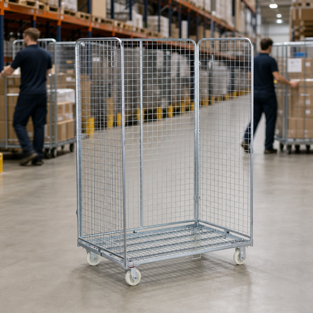 Large Three-Sided Roll Cage Container 600kg Capacity