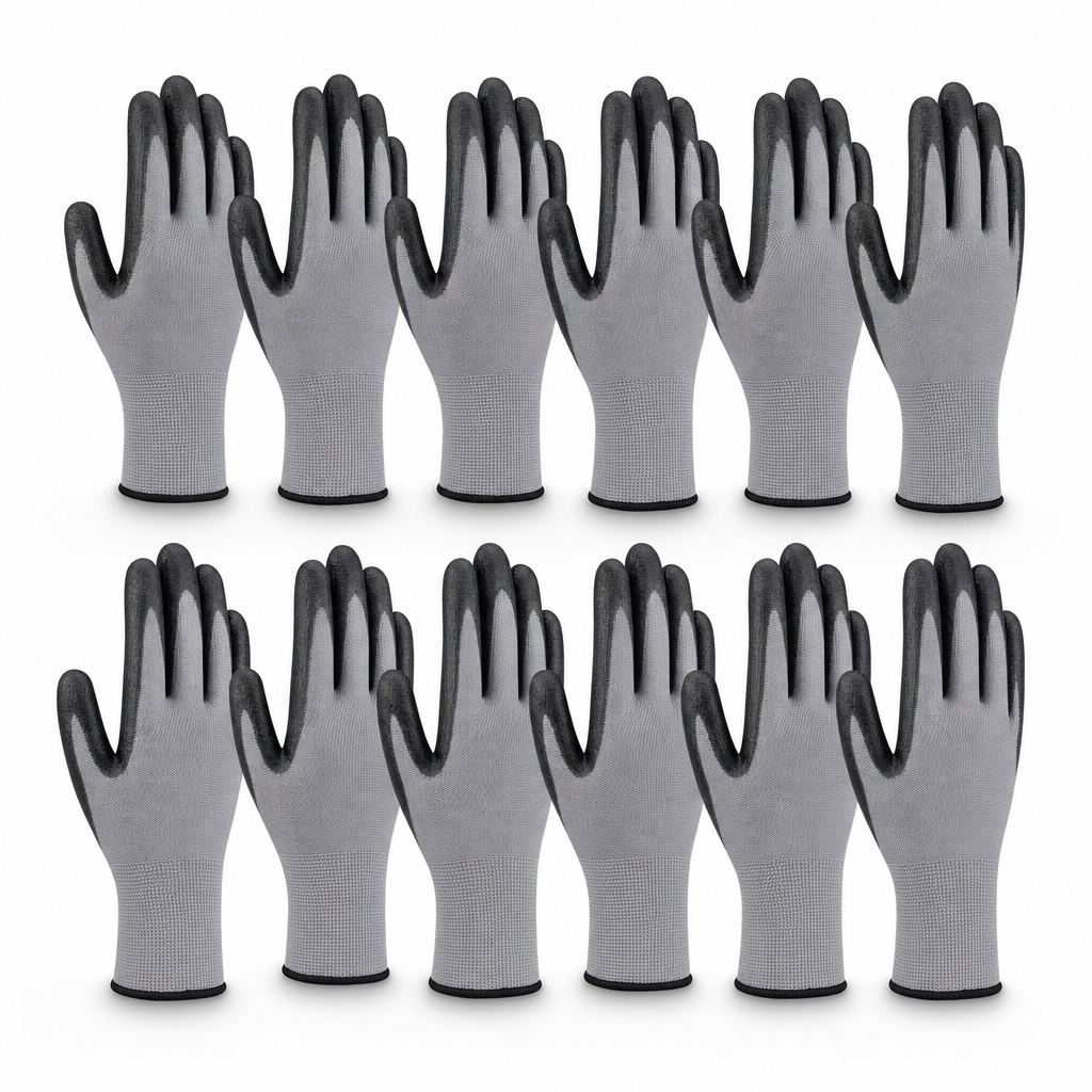 Lightweight Nylon PU Work Gloves Pack of 12