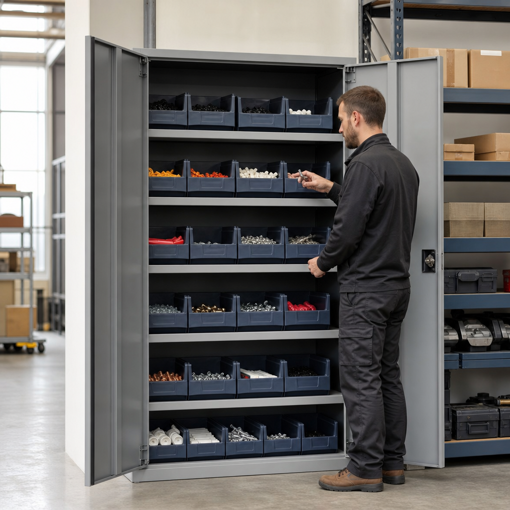 Lockable Bin Cupboard with 24 Storage Bins