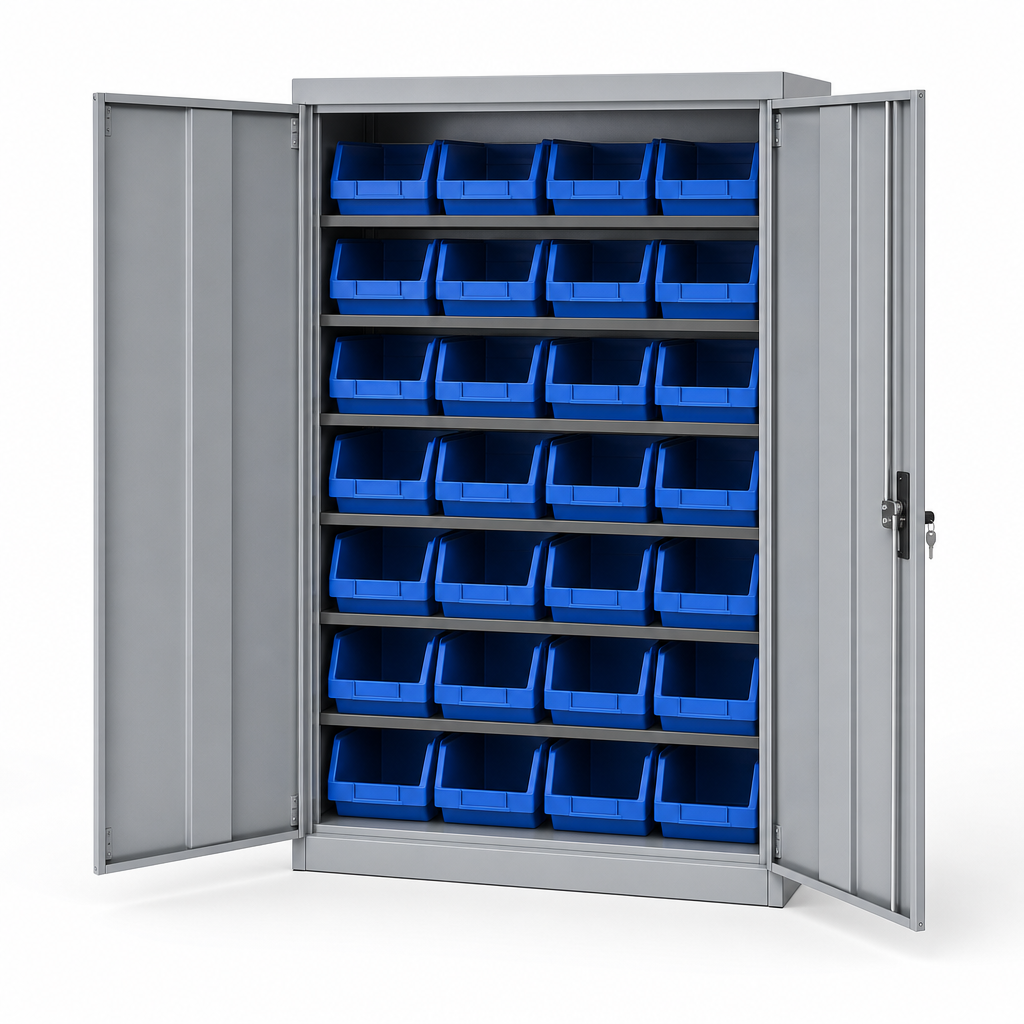 Lockable Bin Cupboard with 24 Storage Bins