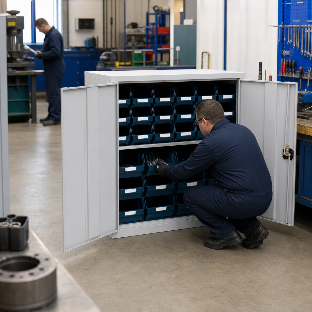 Lockable Bin Cupboard with 30 Storage Bins