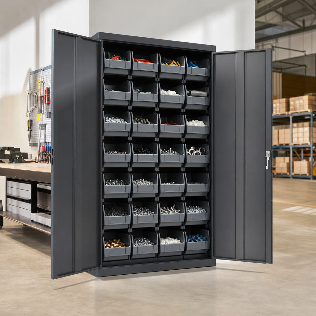 Lockable Bin Cupboard with 30 Storage Bins