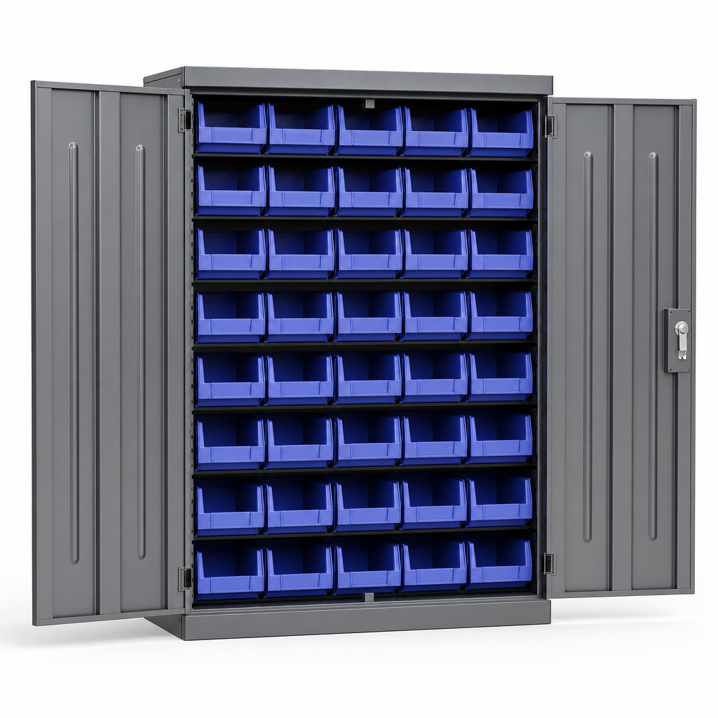 Lockable Bin Cupboard with 30 Storage Bins