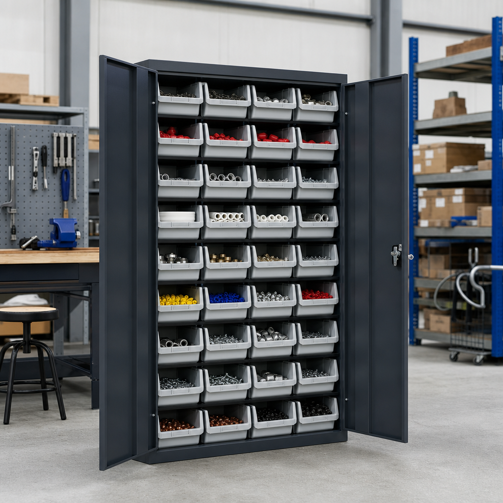 Lockable Bin Cupboard with 36 Storage Bins