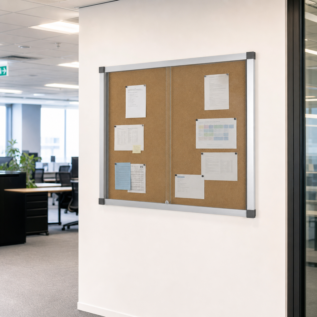 Lockable Cork Enclosed Bulletin Board with Safety Glass Door