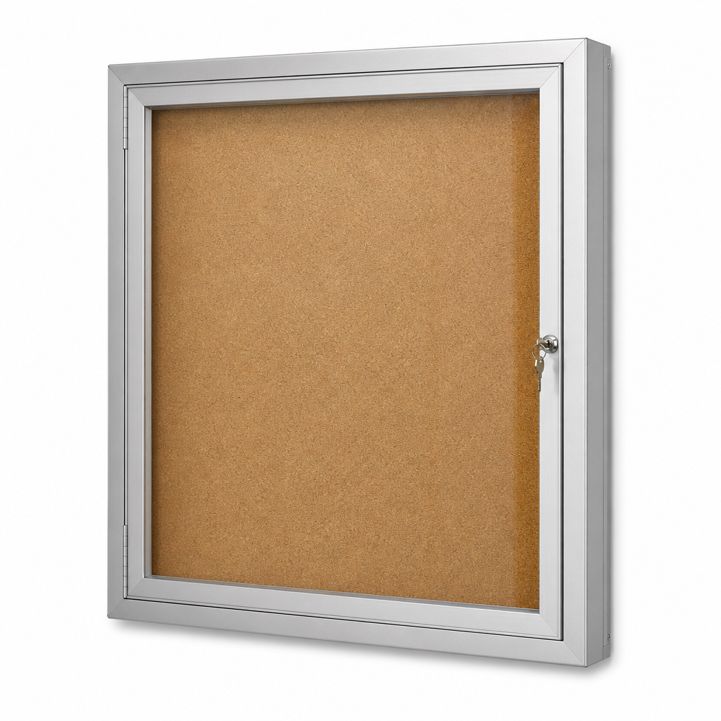 Lockable Cork Enclosed Bulletin Board with Safety Glass Door