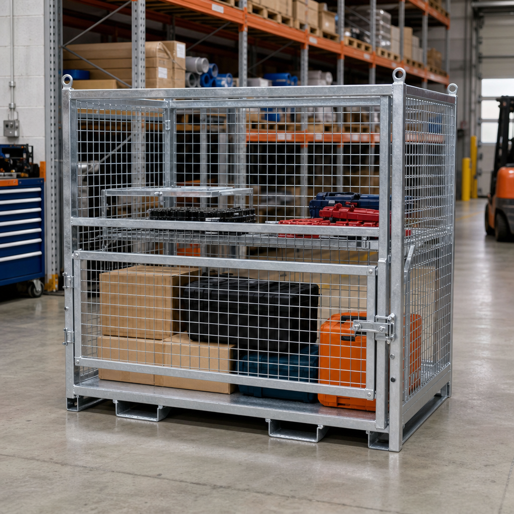 Lockable Mesh Stillage Cage with Half Drop Front