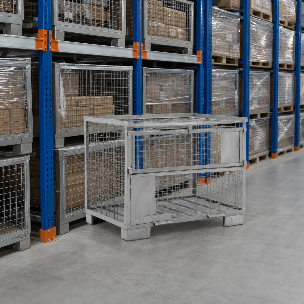 Lockable Mesh Stillage Cage with Half Drop Front