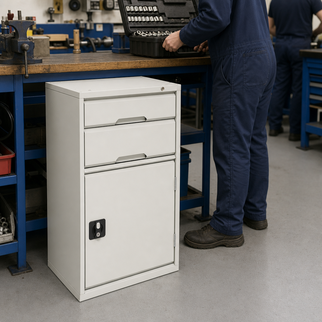Lockable Metal Tool Cabinet with Drawers and Shelf 900x525mm