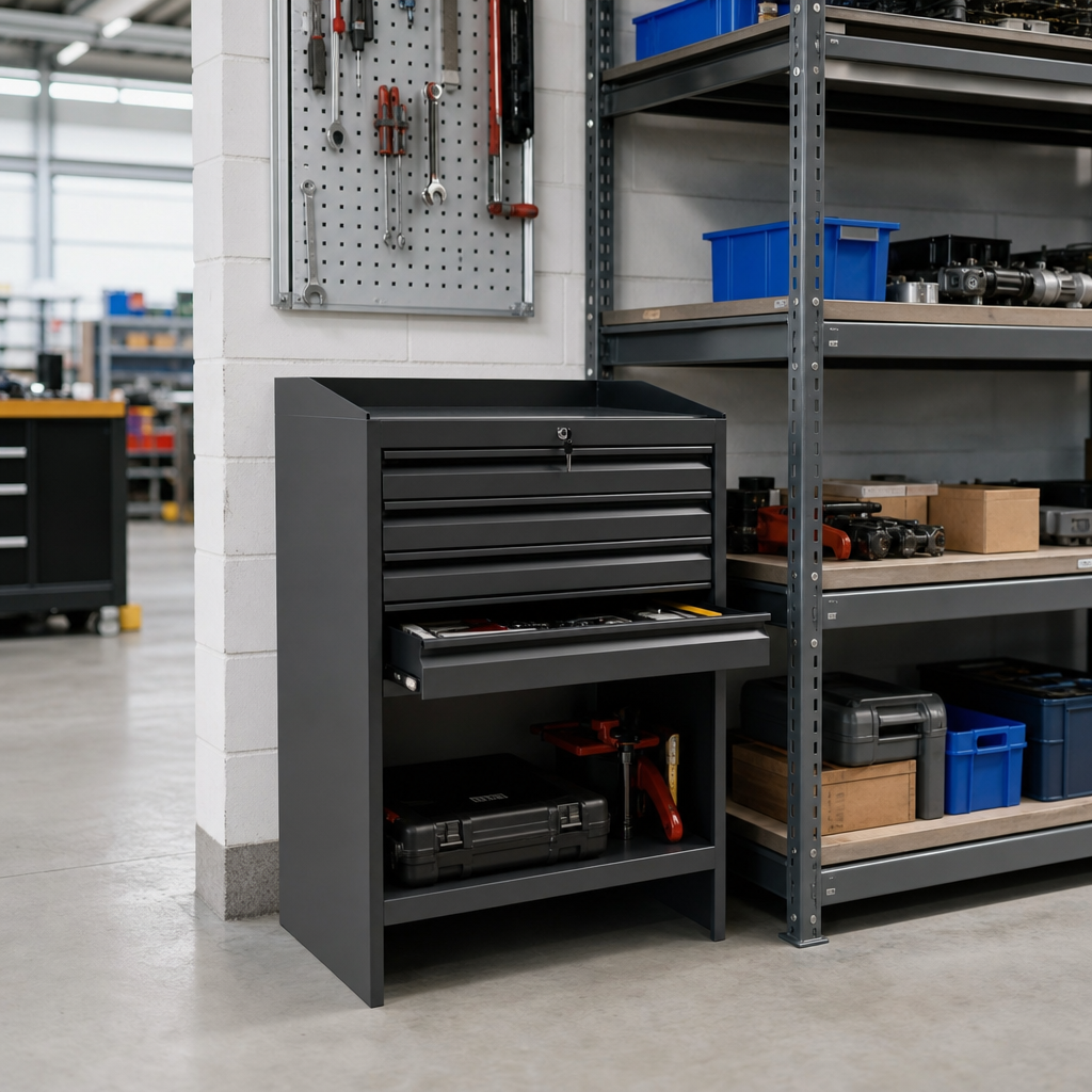 Lockable Metal Tool Cabinet with Drawers and Shelf 900x525mm