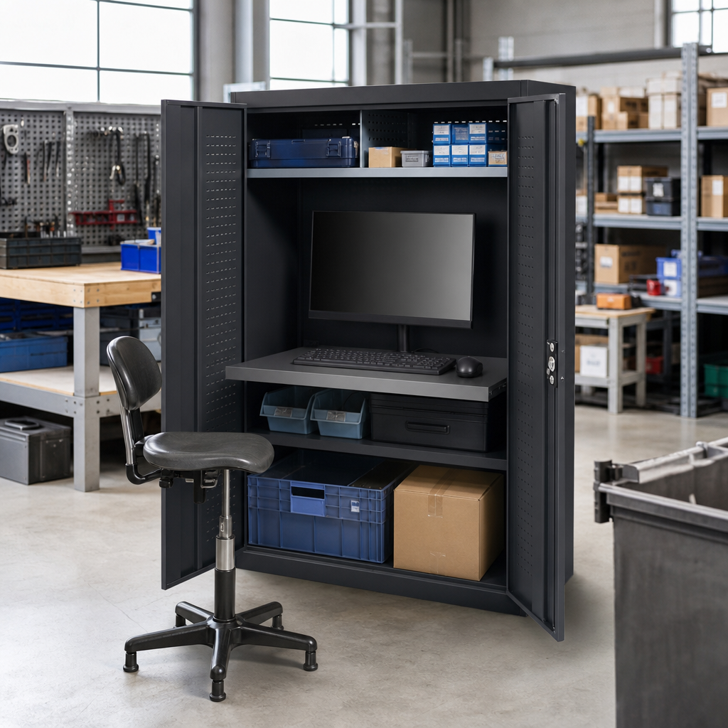 Lockable Steel Computer Storage Workstation 1130x1050x550mm