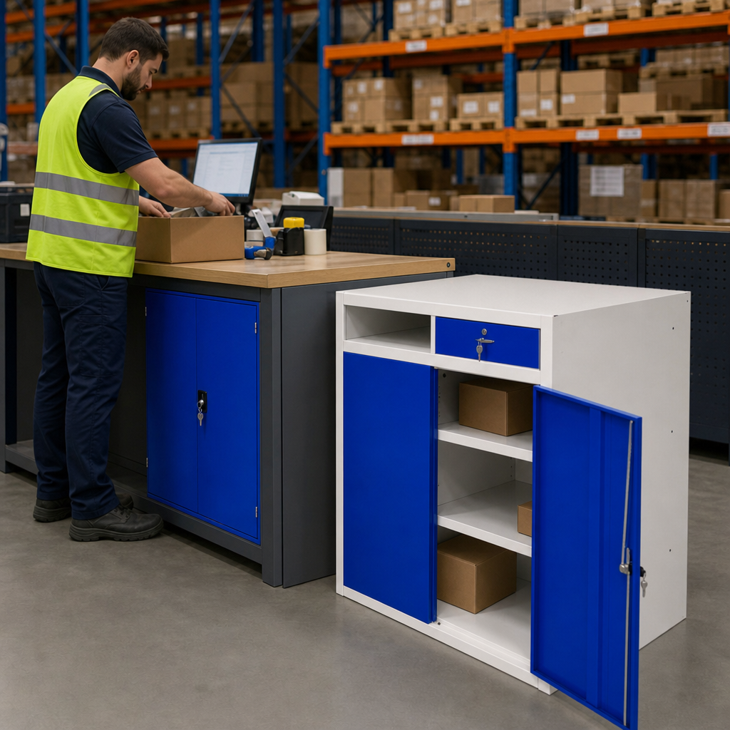 Lockable Steel Workshop Dispatch Desks with Drawer Storage