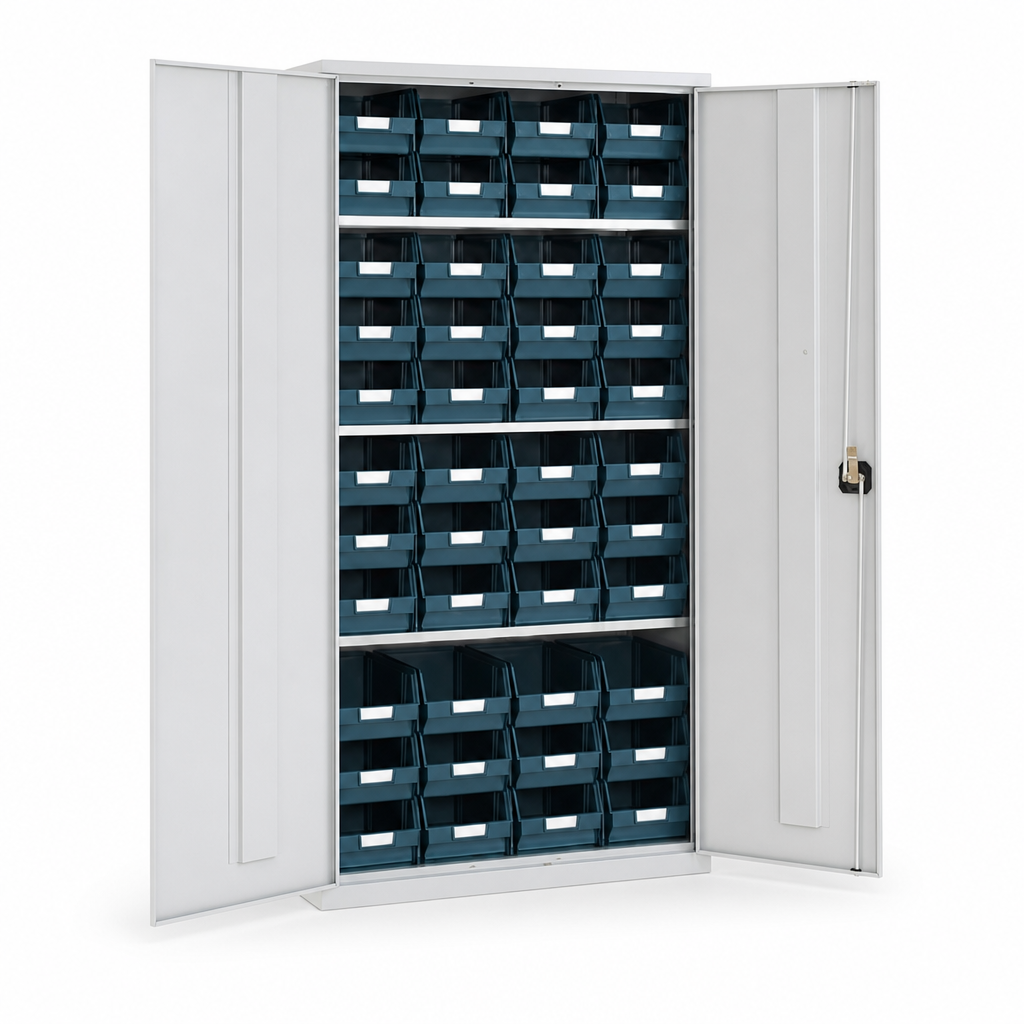 Lockable Storage Cupboard with 44 Bins and Shelves
