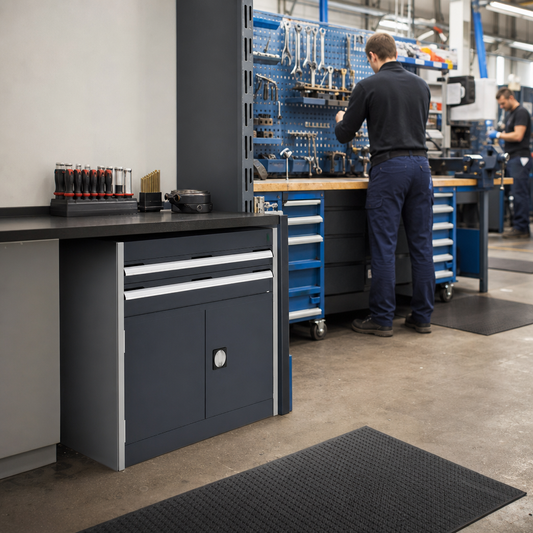 Lockable Tool Cupboard with Perforated Doors, Shelf and Drawers