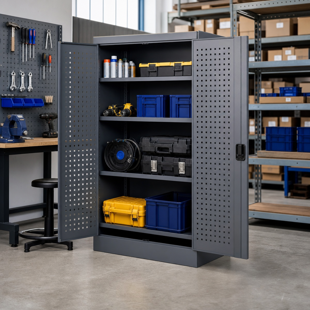 Louvre Back Tool Cupboard with Perforated Storage Doors 1200x1050x650mm