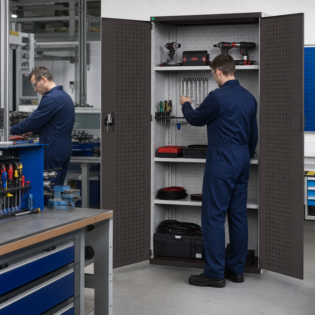 Louvre Back Tool Cupboard with Perforated Storage Doors 1200x1050x650mm