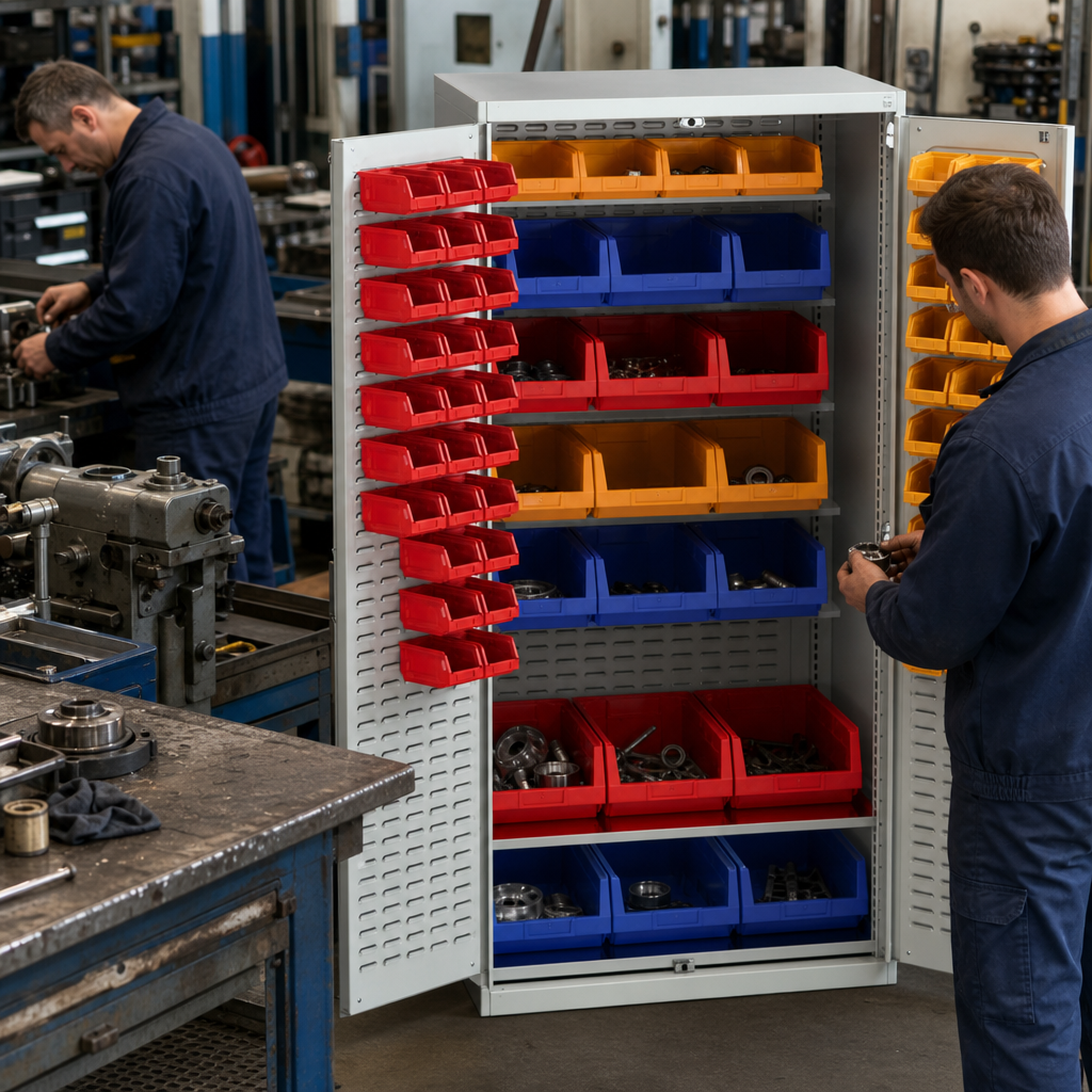 Louvre Panel Tool Storage Cabinet with 81 Bins 2000x1050mm