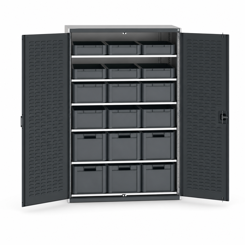 Louvred Panel Workshop Cabinet with 18 Storage Bins 2000x1300mm