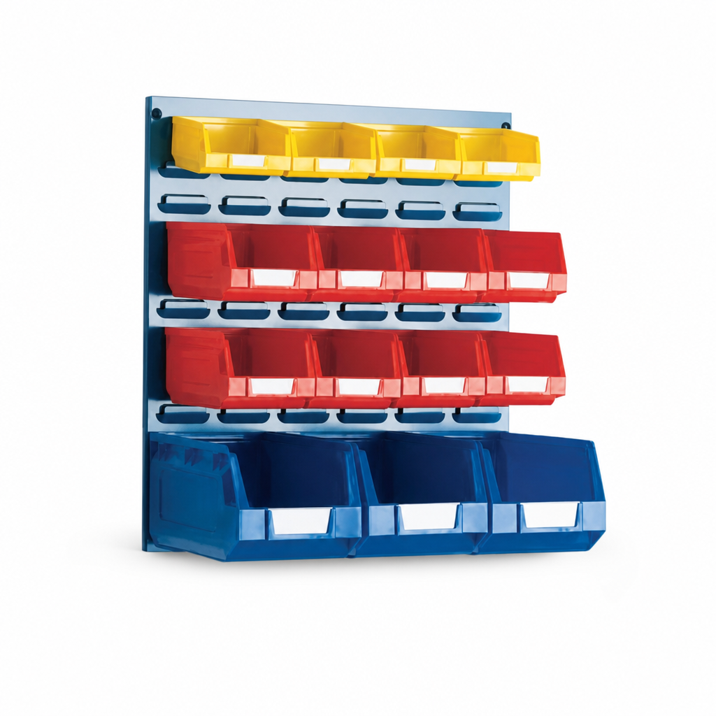 Louvred Storage Panels with Plastic Parts Bins
