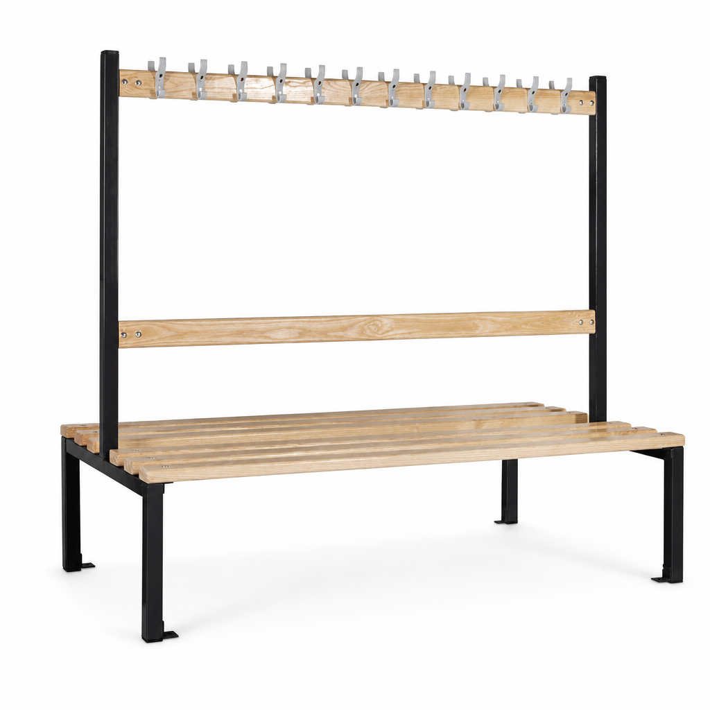 Low Double-Sided Changing Room Bench with Coat Rail