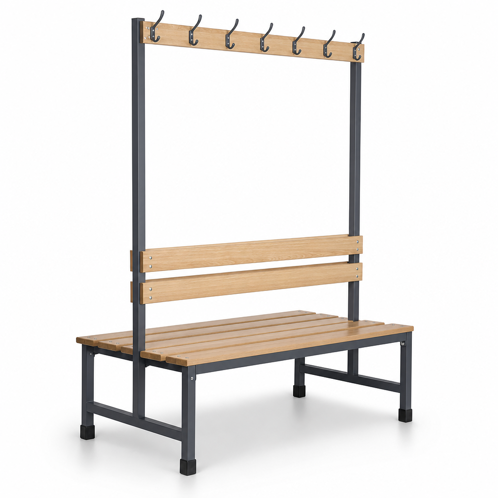 Low Double-Sided Changing Room Bench with Coat Rail