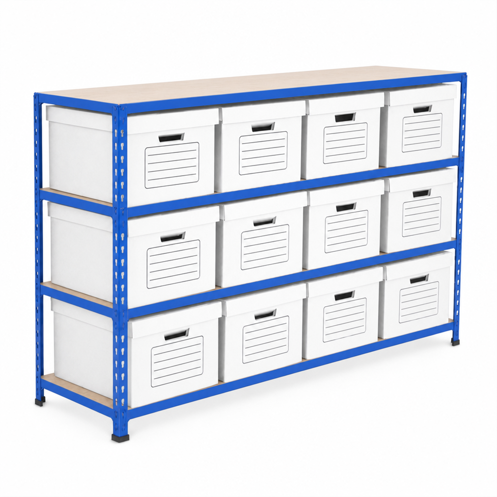 Low Level Archive Shelving with 12 Economy Document Boxes