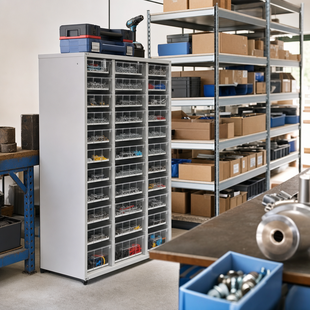 Low Melamine Tray Storage Unit with Clear Trays