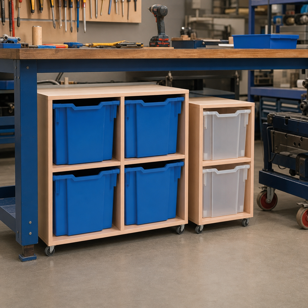 Low Melamine Tray Storage Unit with Clear Trays