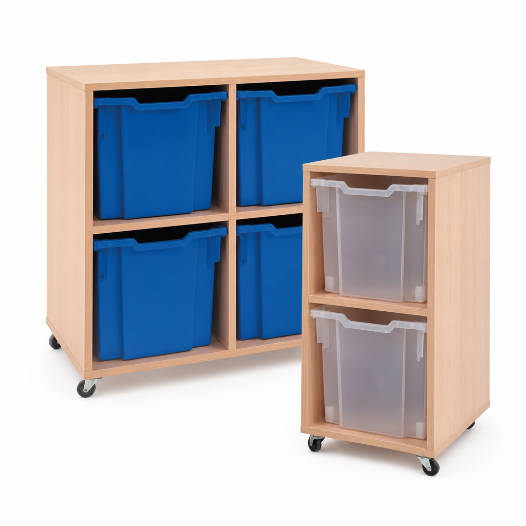 Low Melamine Tray Storage Unit with Clear Trays
