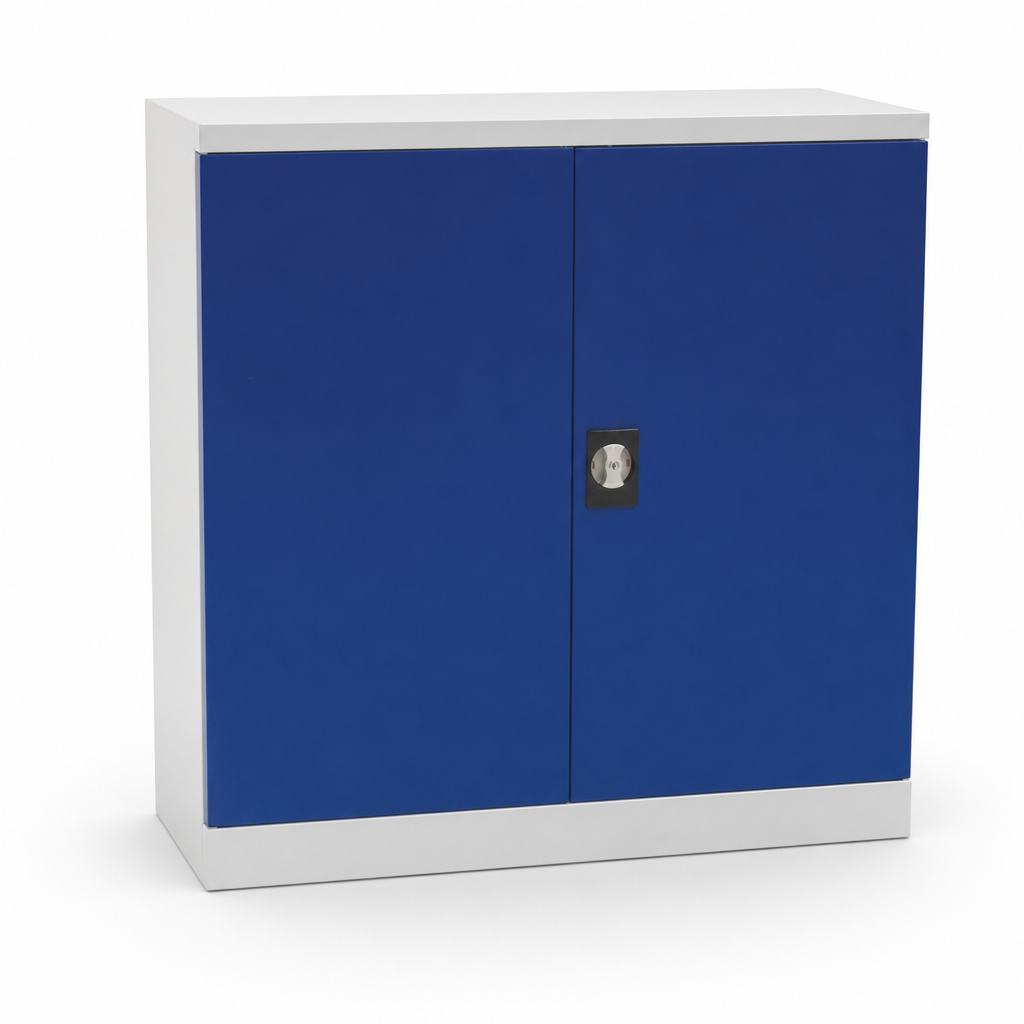 Low Metal Workshop Cupboard with Drawers and Shelves