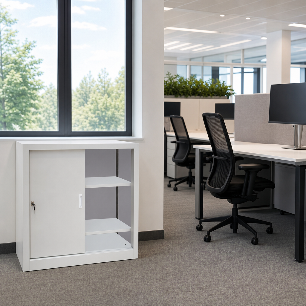 Low Office Cupboard with Sliding Doors 1m x 1m