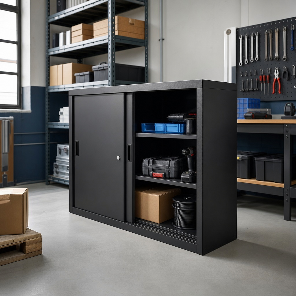 Low Office Cupboard with Sliding Doors 1m x 1m